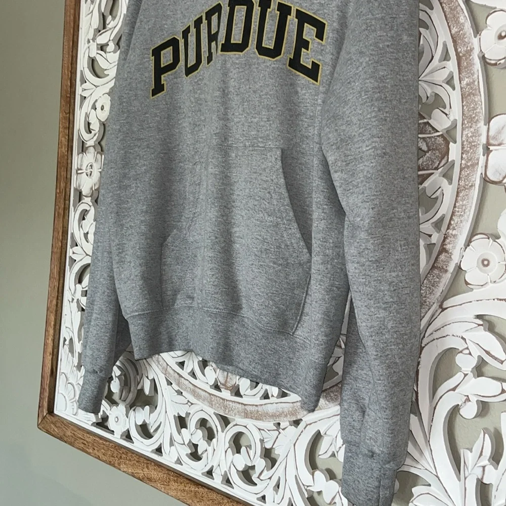 CHAMPION PURDUE BOILERMAKERS MENS GREY POWERBLEND TWILL LONG SLEEVE HOODIE sz S